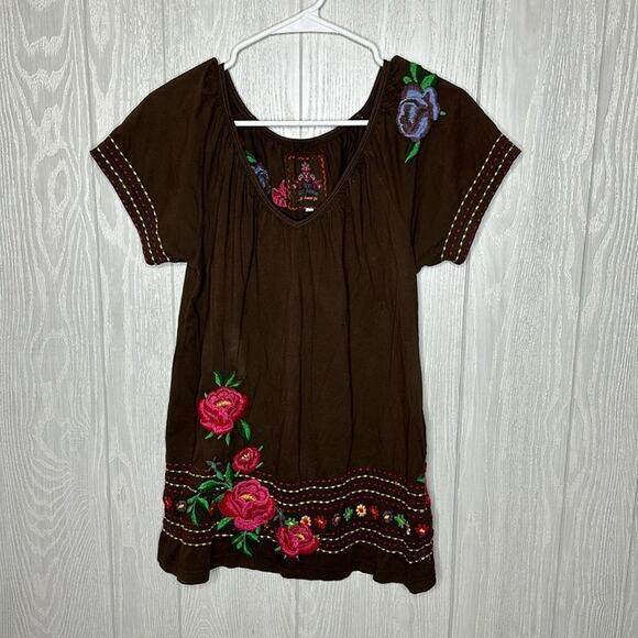 Johnny Was Los Angeles brown embroidered top size small‎ - Picture 1 of 5